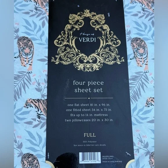 Verdi Tiger Jungle Safari Pattern Palm Trees Polyester FULL Sheet Set 4pc - Picture 5 of 6